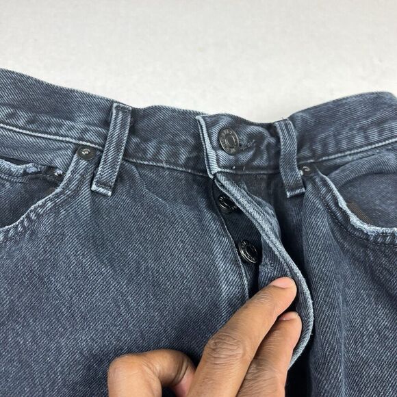 Agolde Womens Cropped Riley Jeans Blue Frayed Hem High Rise Button Up Size 25 - Picture 4 of 13